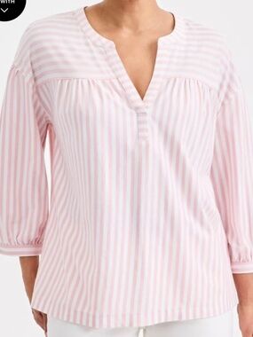 Style & Co, Pink and white strip nautical striped cotton/modal blouse, L